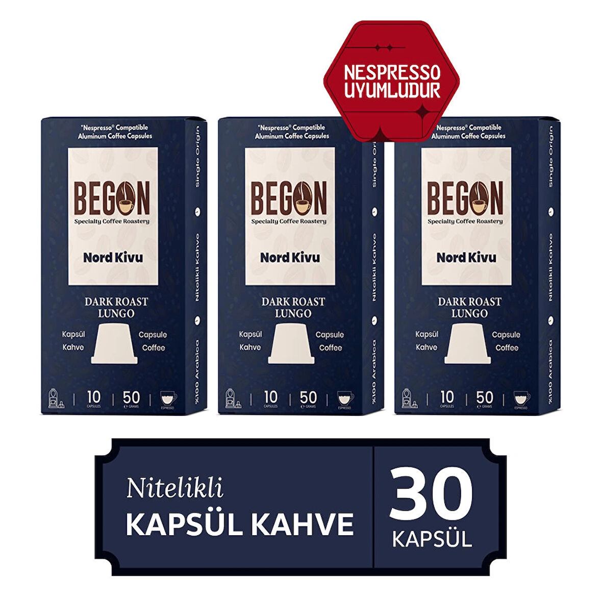  3'lü Nord Kivu Dark Roast (Lungo) Kapsül Kahve - 30 Kapsül