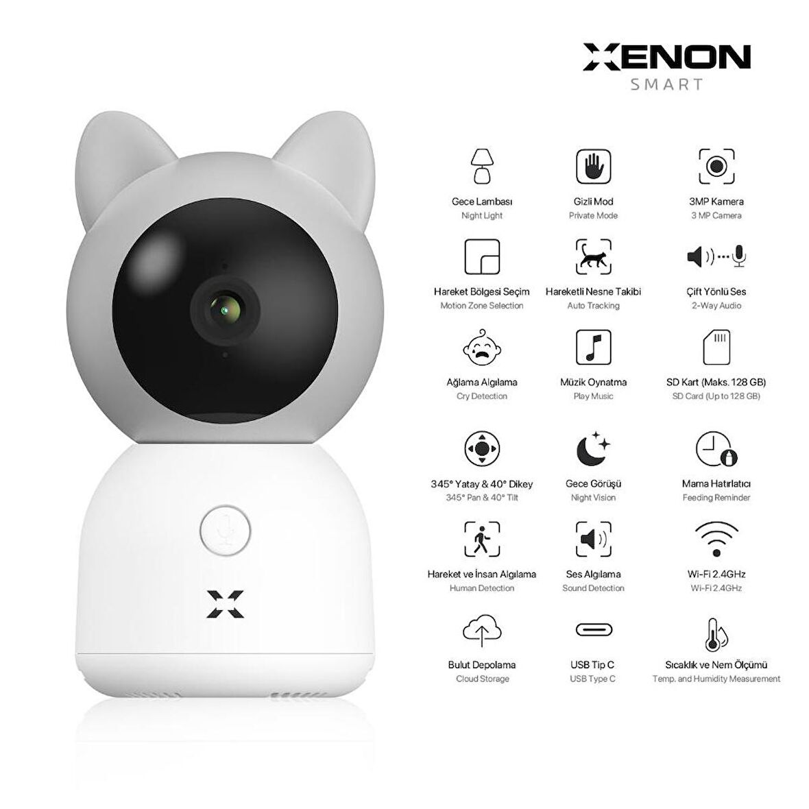 Akıllı Bebek Kamerası Sıcaklık ve Nem Ölçümü ve Ninni Çalma Smart Baby Camera