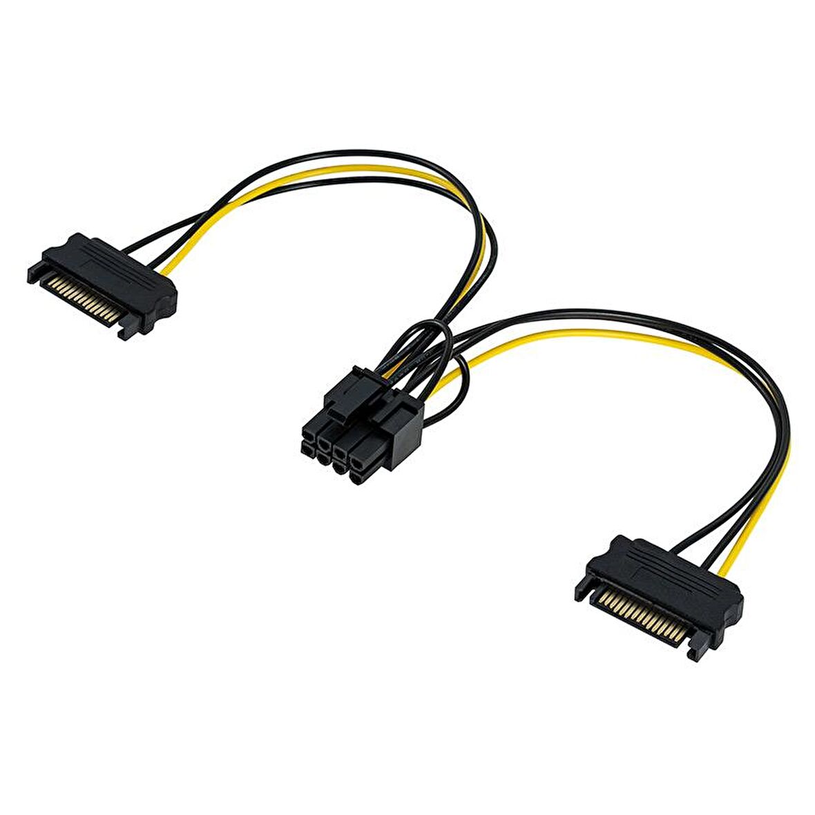 8 pin (6 + 2) PCI-E dişi to 2x 15 pin sata erkek güç kablosu 30 cm 