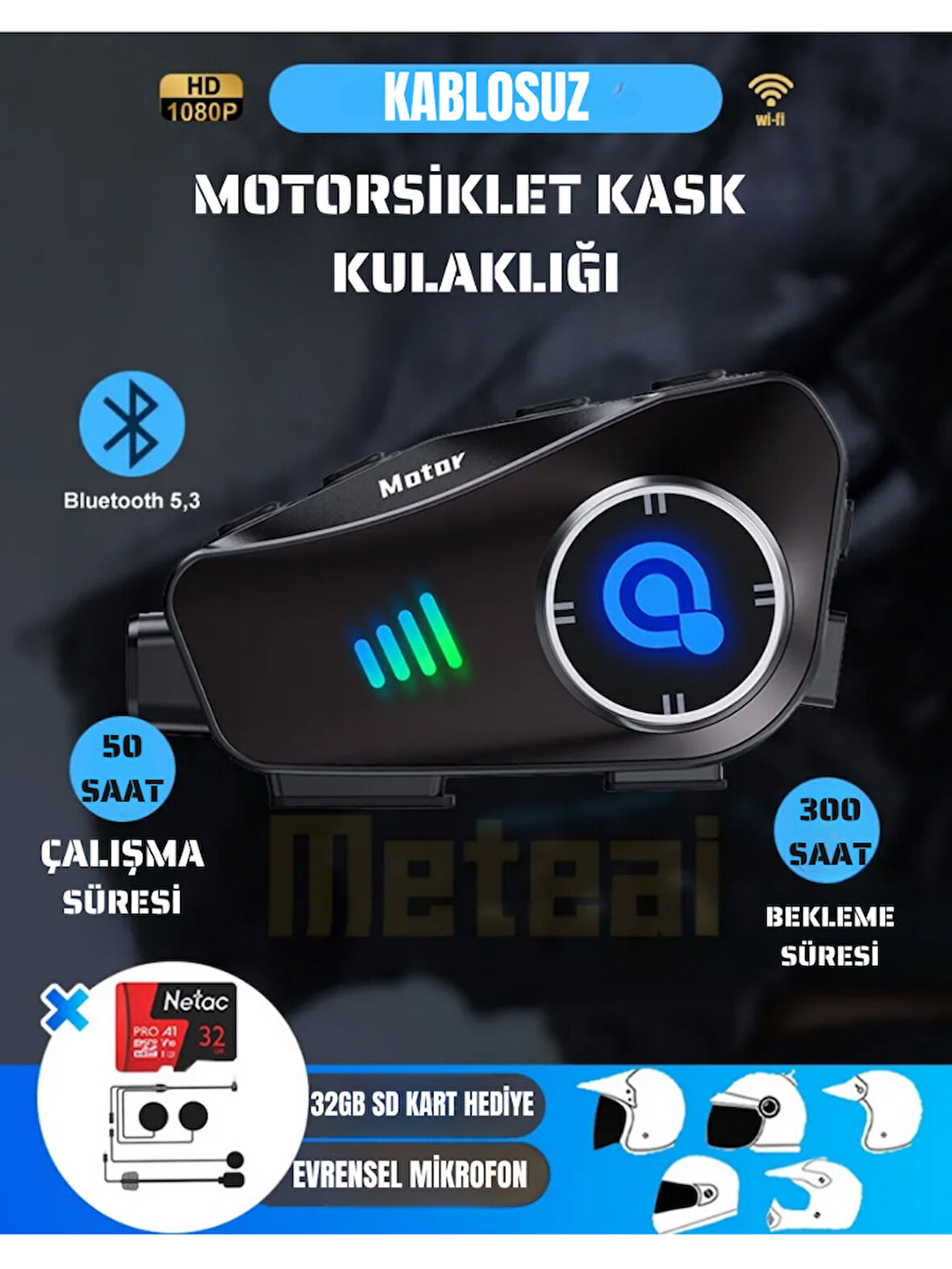 Motorcular için Su Geçirmez Kameralı Bluetooth Intercom | Çoklu Bağlantı, Mikrofon & Çift Kulaklık, HD Kayıt
