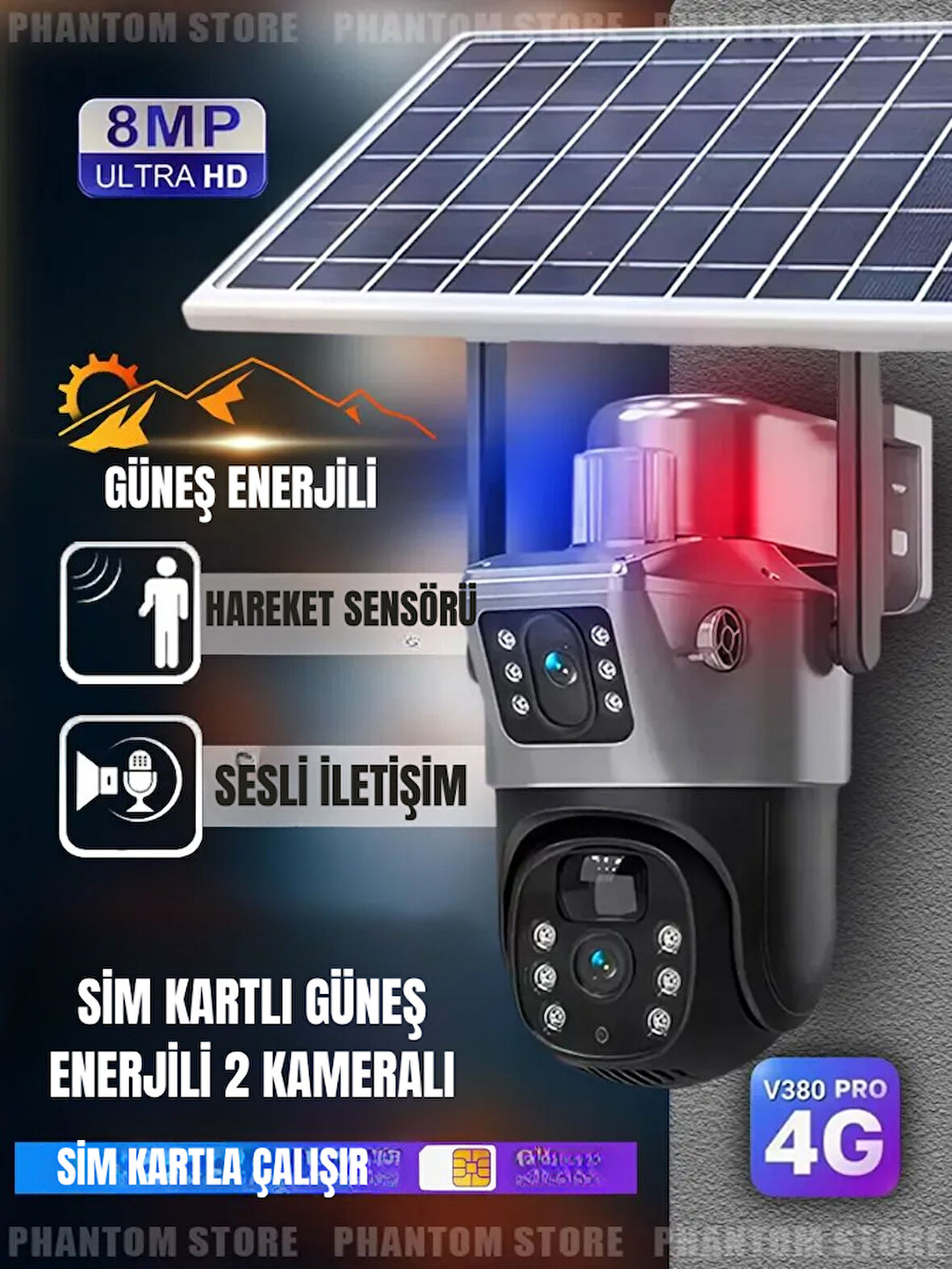 Güneş Enerjili Sim Kartlı Çift Kameralı Güvenlik Kamerası | Elektriksiz ve İnternetsiz Çalışır, Telefon Üzerinden Uzaktan İzleme