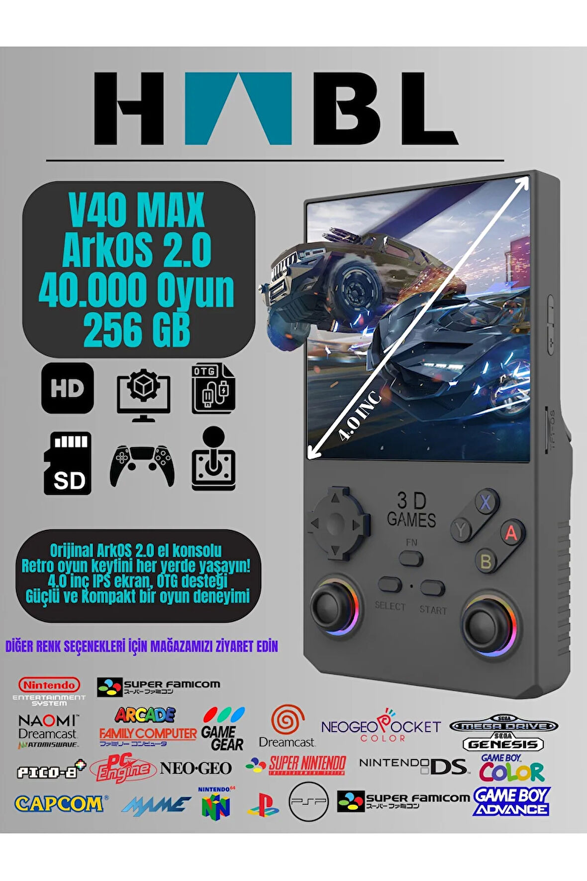 Retro Arcade V40 Max Arkos 2.0 +40.000 Oyunlu El Konsolu 256 GB