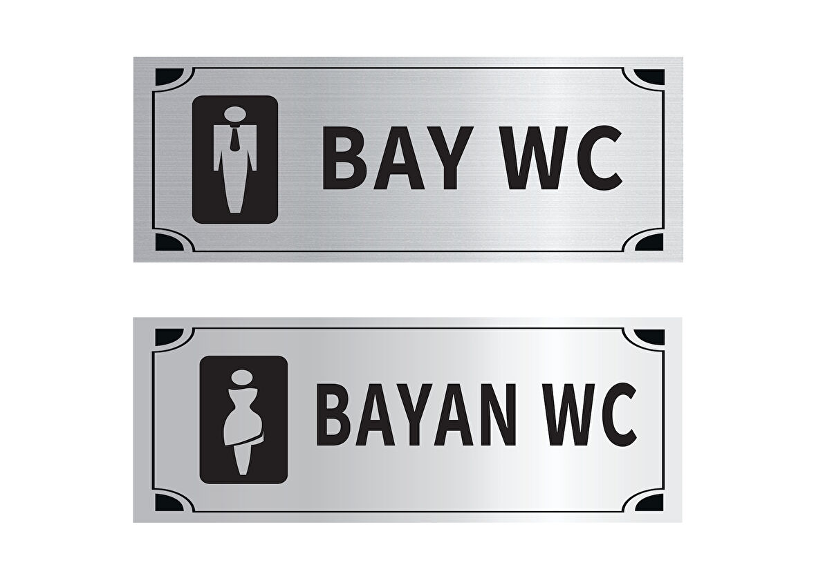 Mayeka Bay WC Kadın WC İkili Levha Set Gümüş Metal Yönlendirme Tabelası Kişiye Özel