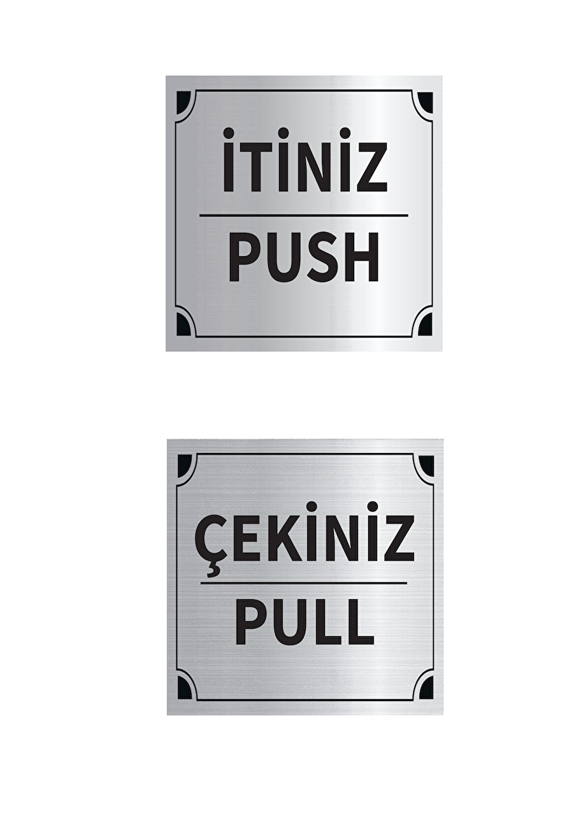 Mayeka İtiniz - Çekiniz Kare İkili Levha Set Gümüş Metal Yönlendirme Tabelası Kişiye Özel