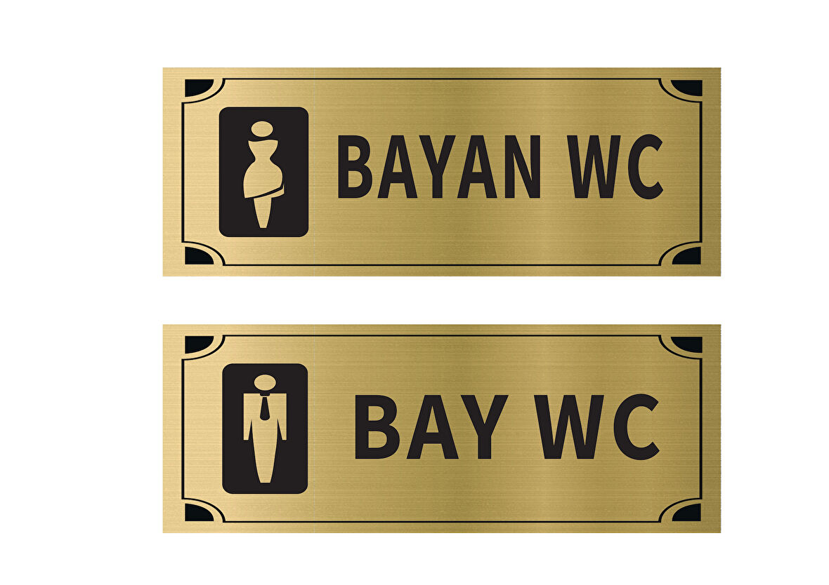 Mayeka Bay WC Kadın WC İkili Levha Set Altın Metal Yönlendirme Tabelası Kişiye Özel