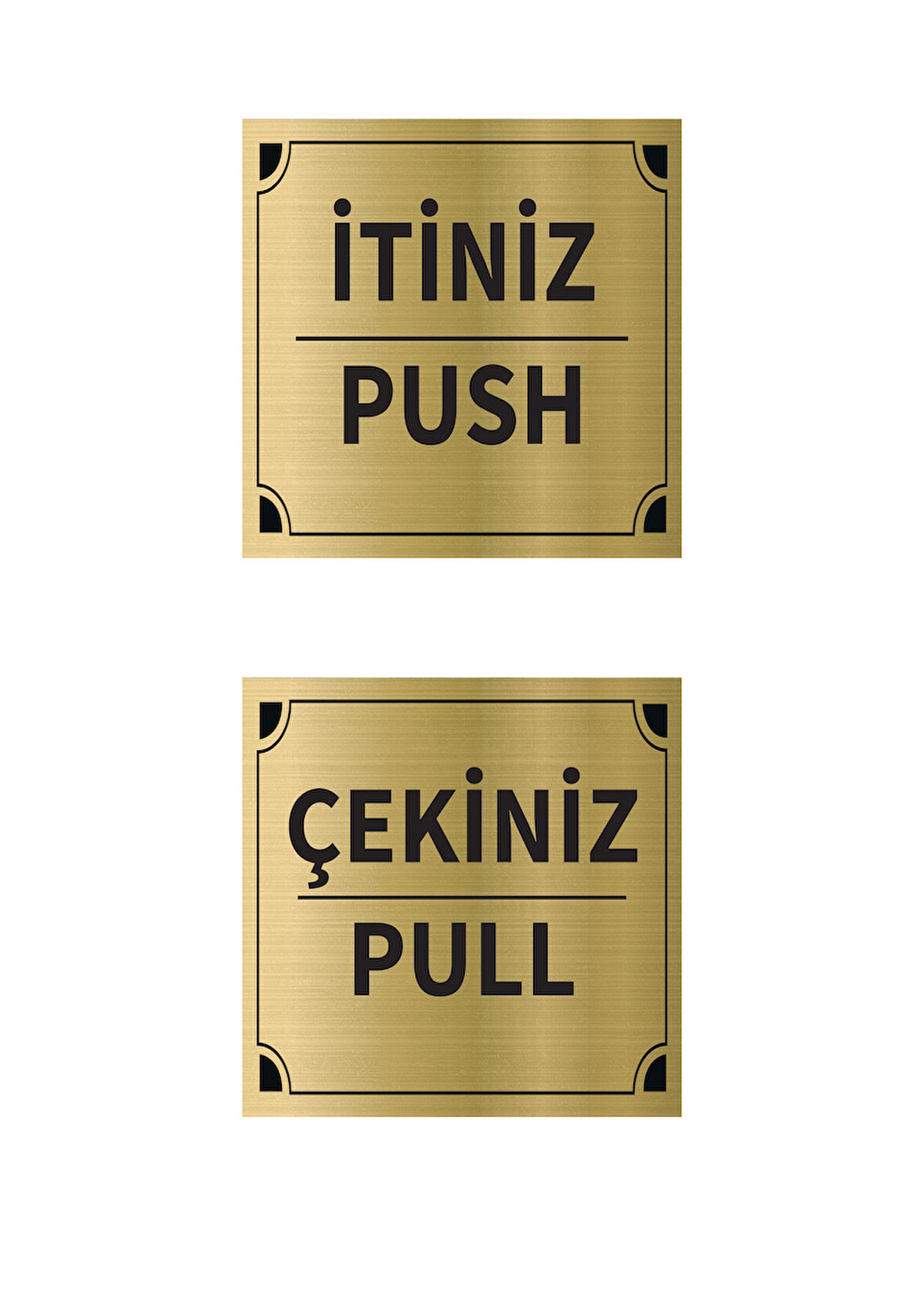Mayeka İtiniz - Çekiniz Kare İkili Levha Set Altın Metal Yönlendirme Tabelası Kişiye Özel