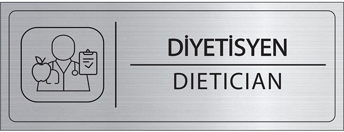 Mayeka Diyetisyen İsimlik Gümüş Metal Kapı İsimliği Levhası Yönlendirme Tabelası