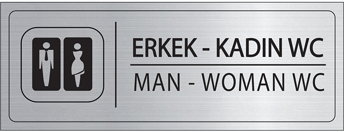 Mayeka Erkek Kadın Wc İsimlik Gümüş Metal Kapı İsimliği Levhası Yönlendirme Tabelası