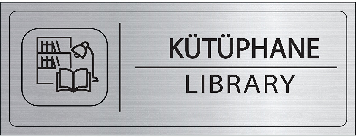 Mayeka Kütüphane İsimlik Gümüş Metal Kapı İsimliği Levhası Yönlendirme Tabelası