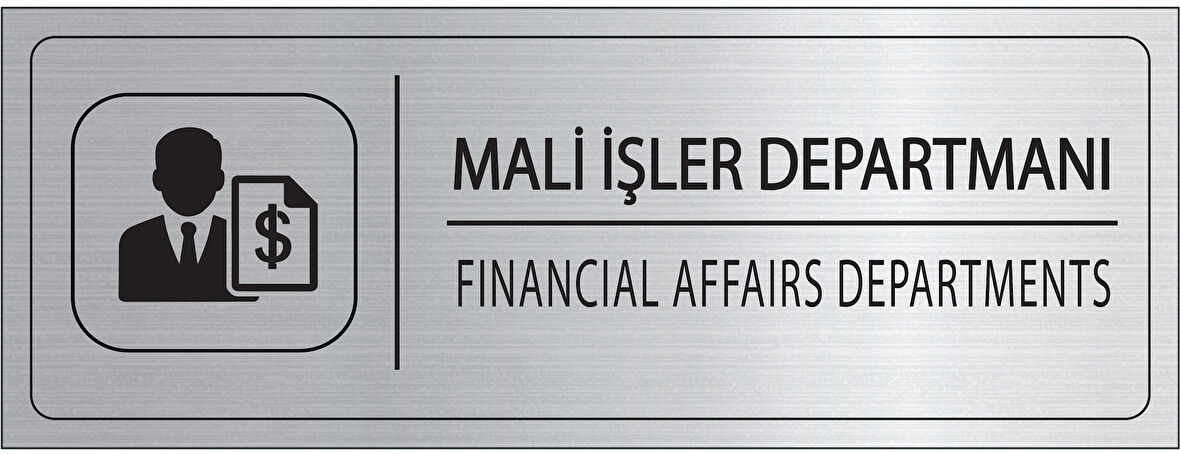 Mayeka Mali İşler Departmanı İsimlik Gümüş Metal Kapı İsimliği Levhası Yönlendirme Tabelası