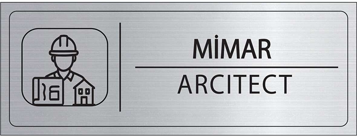 Mayeka Mimar İsimlik Gümüş Metal Kapı İsimliği Levhası Yönlendirme Tabelası