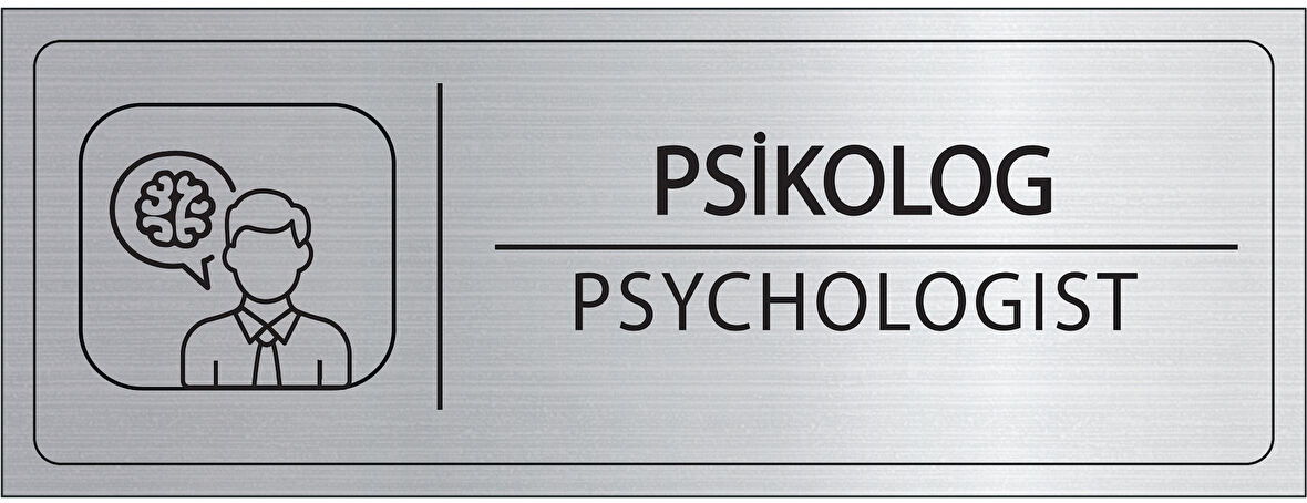 Mayeka Psikolog İsimlik Gümüş Metal Kapı İsimliği Levhası Yönlendirme Tabelası
