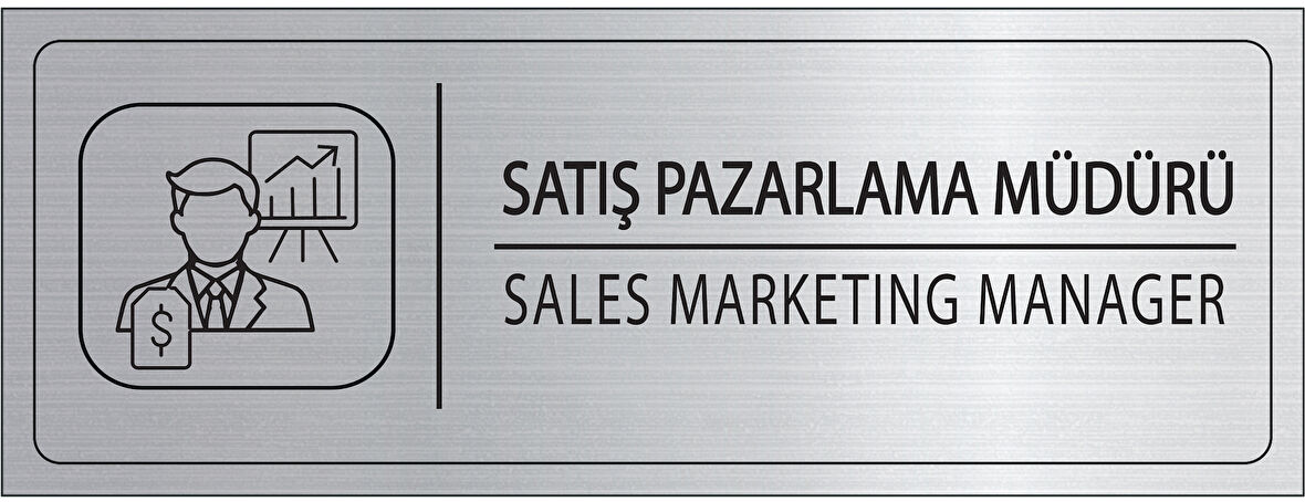 Mayeka Satış Pazarlama Müdürü İsimlik Gümüş Metal Kapı İsimliği Levhası Yönlendirme Tabelası