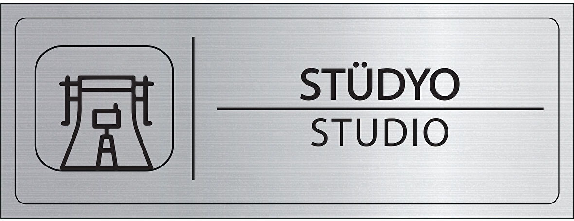 Mayeka Stüdyo İsimlik Gümüş Metal Kapı İsimliği Levhası Yönlendirme Tabelası