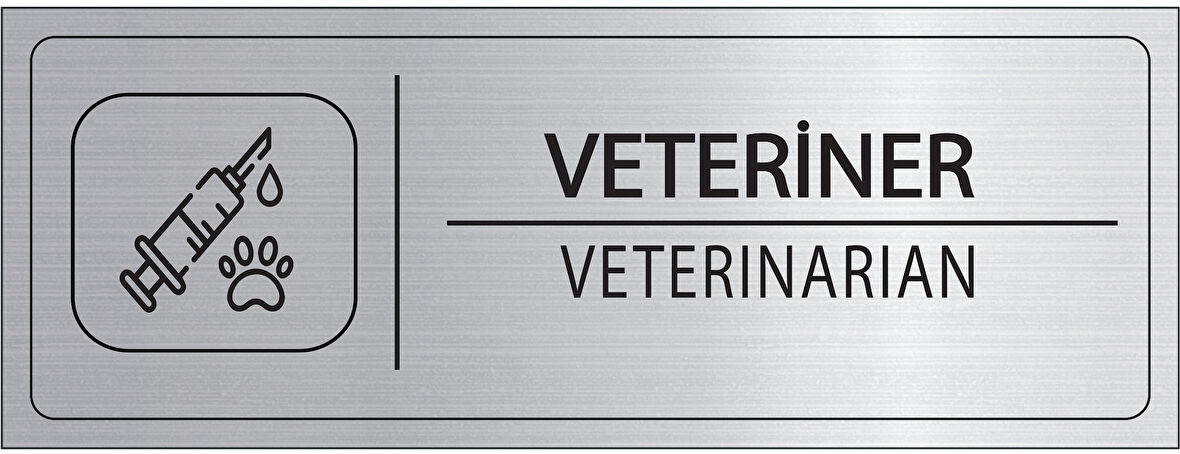 Mayeka Veteriner İsimlik Gümüş Metal Kapı İsimliği Levhası Yönlendirme Tabelası
