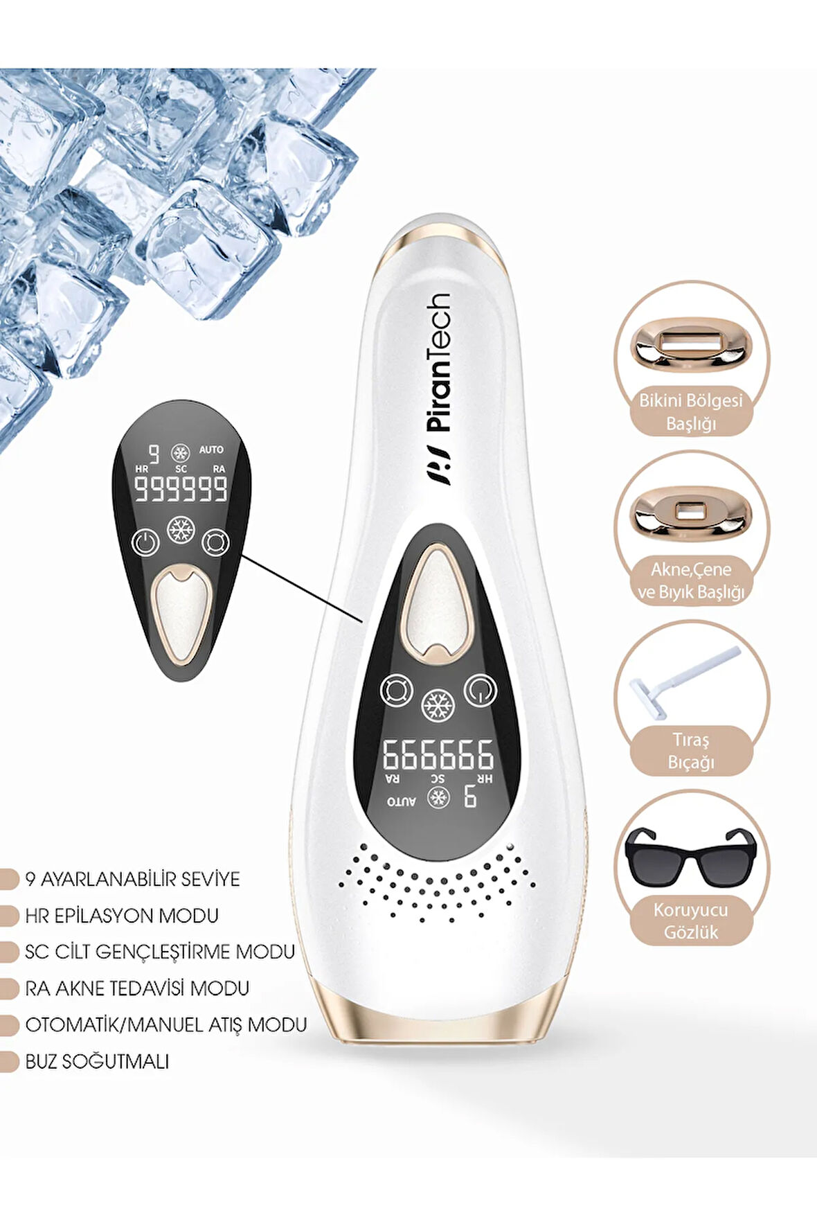 Bhrl-10 Lcd Ekranlı 9 Seviyeli Cilt Gençleştirici Buz Lazer Ipl Epilasyon Tüy Alma Aleti
