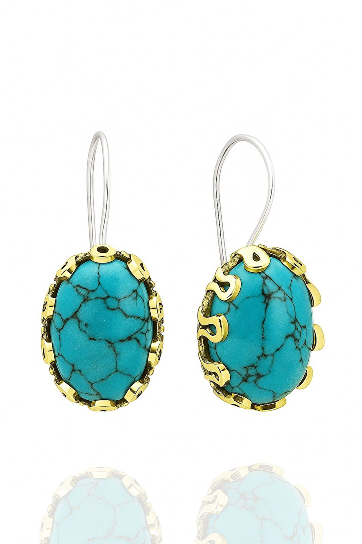 Lale Serisi El İşi Firuze Turkuaz Taşlı  Gümüş Kadın Küpe