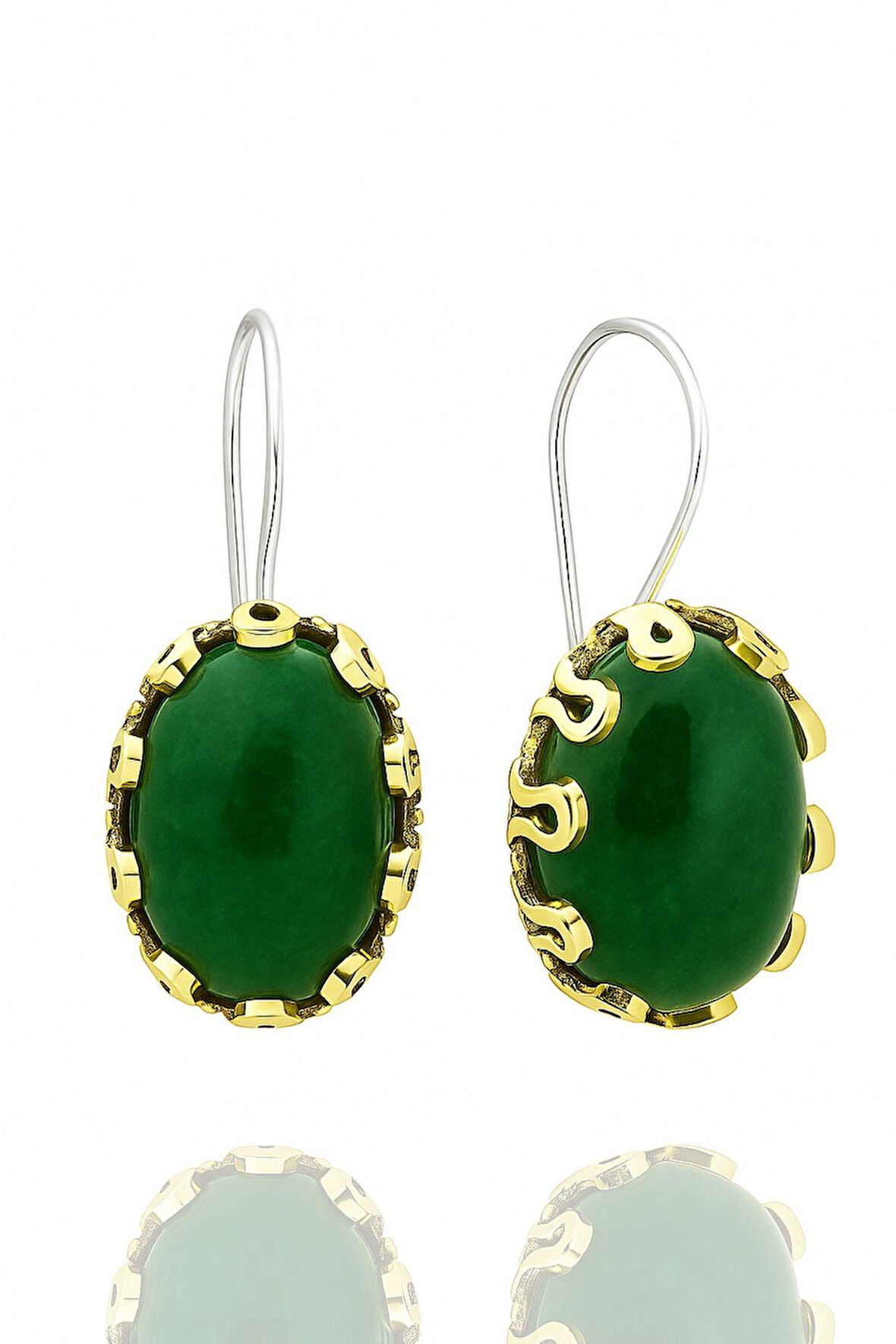 Lale Serisi El İşi Yeşil Akik Taşlı Gümüş Kadın Küpe