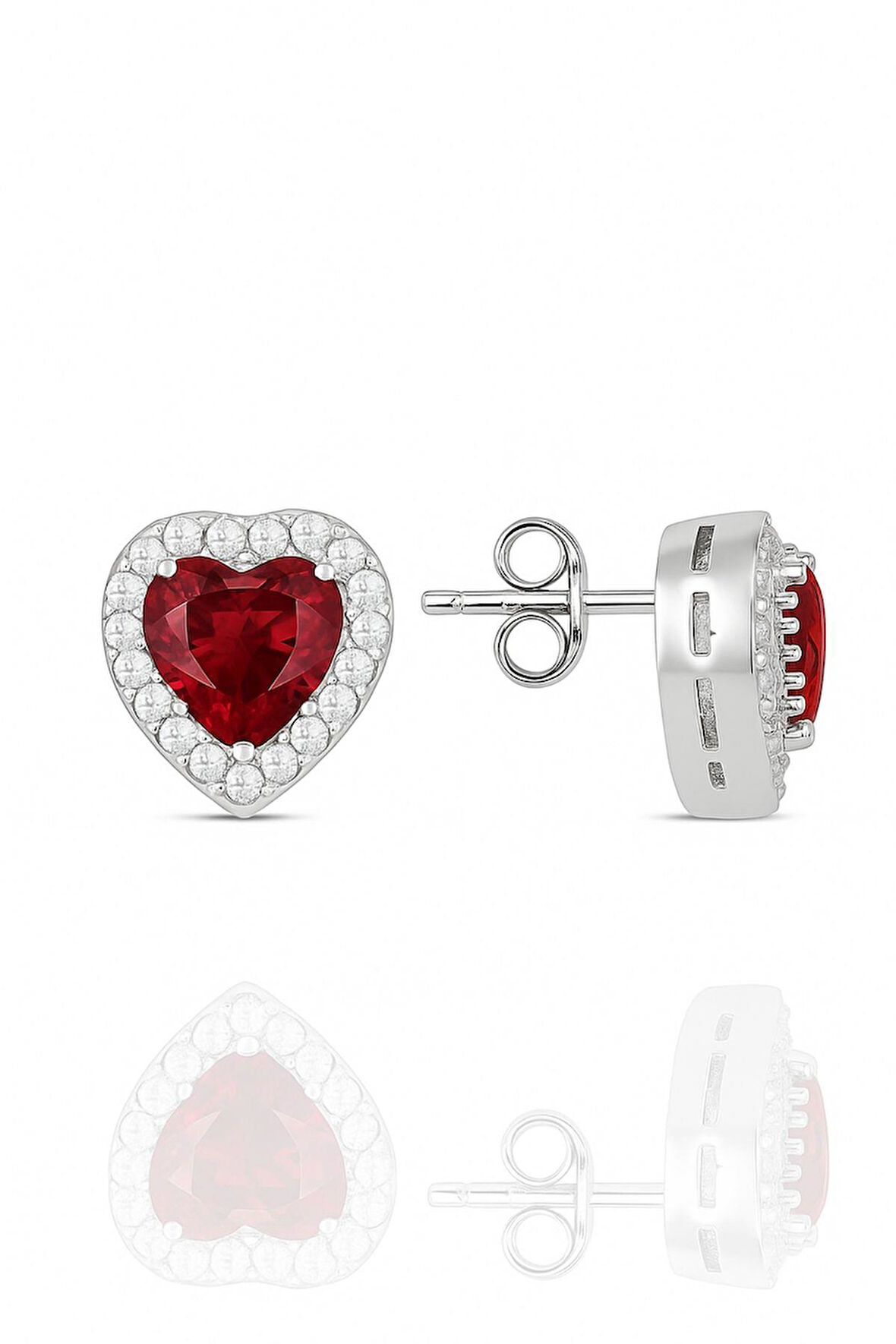 925 Ayar Gümüş Pırlanta Modeli Zirkon Taşlı Kalp Küpe