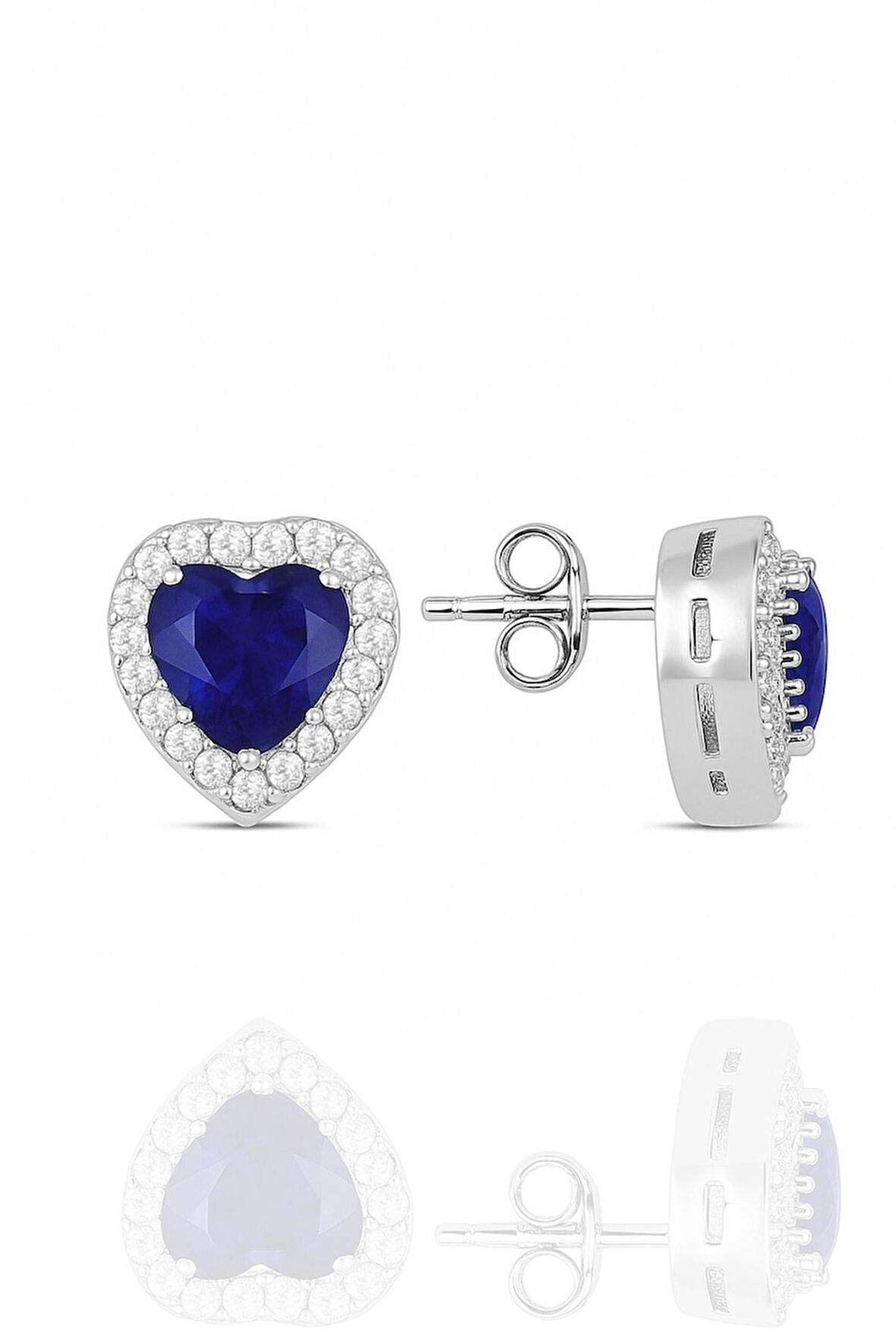 925 Ayar Gümüş Pırlanta Modeli Zirkon Taşlı Kalp Küpe