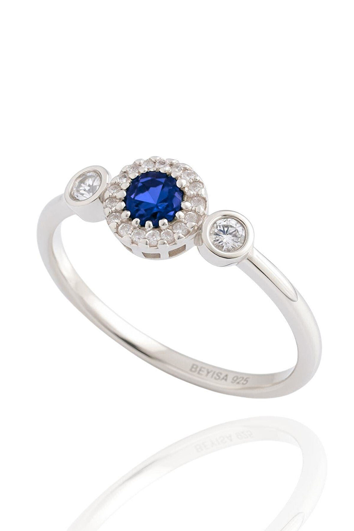 Minera Serisi 925 Ayar Gümüş Mavi Safir Zirkon Taşlı Yuvarlak Yüzük