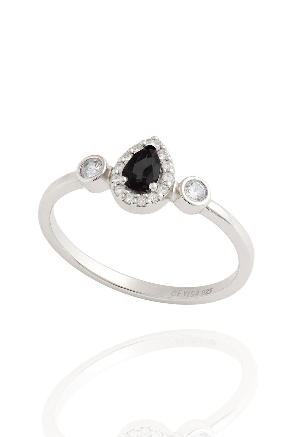 Minera Serisi 925 Ayar Gümüş Siyah Oniks Zirkon Taşlı Damla Yüzük