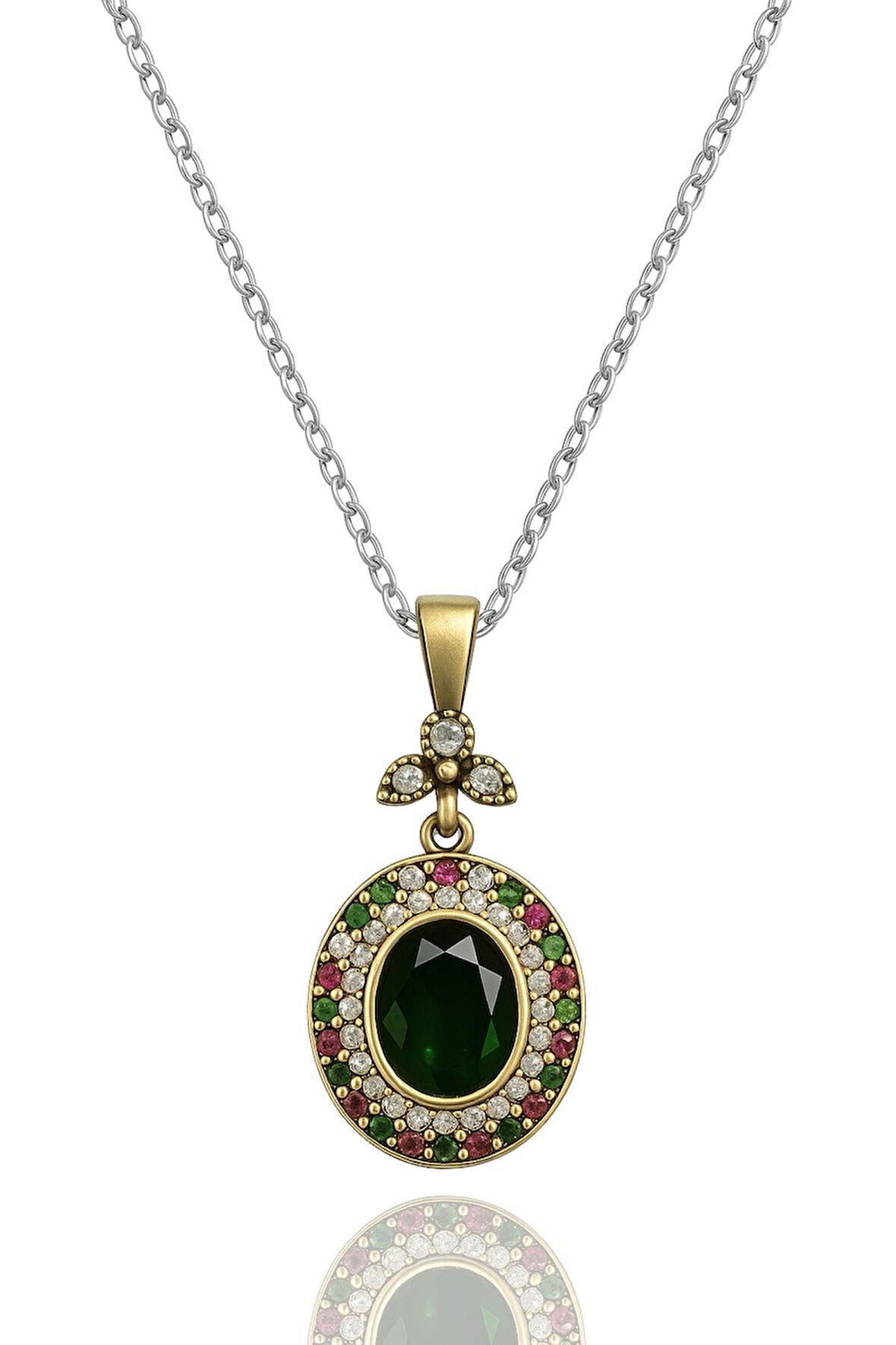 Didar Serisi Oval Renk Seçenekli Zirkon Taşlı Gümüş Kadın Kolye