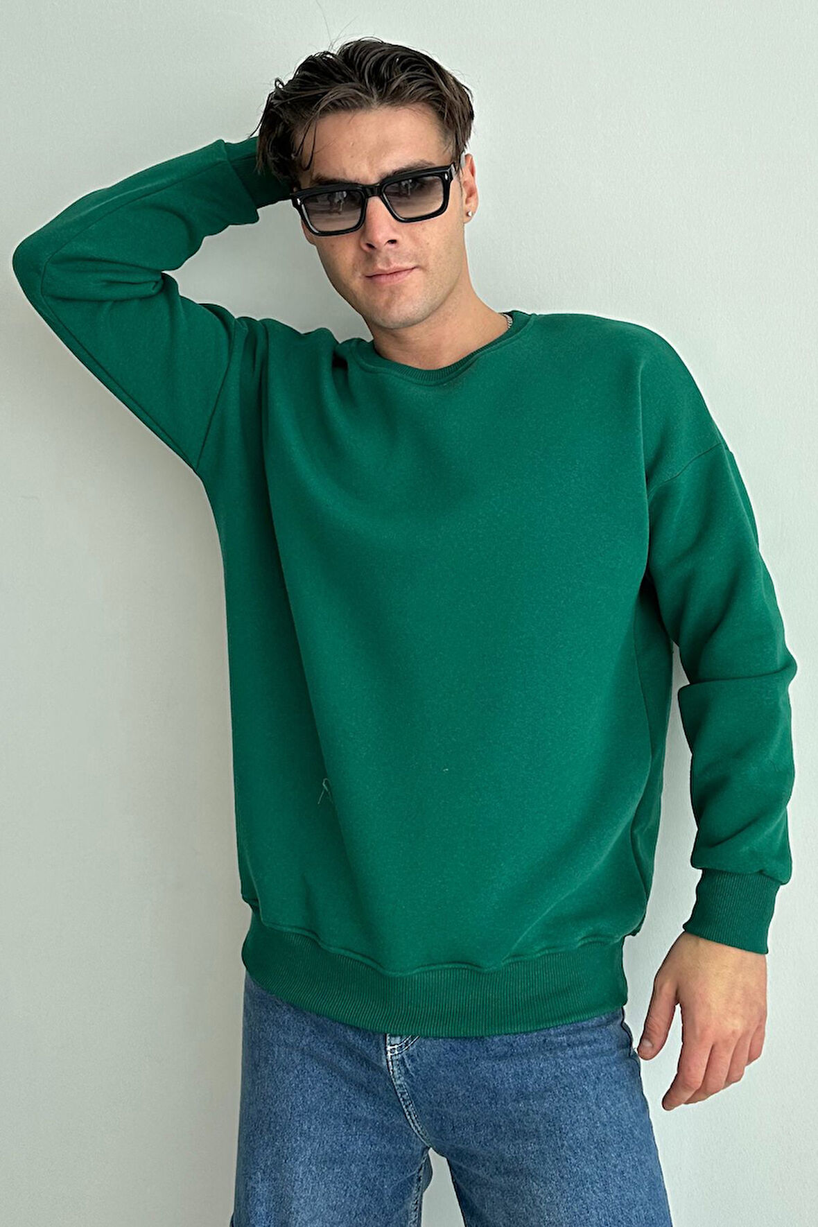 Erkek Bisiklet Yaka Oversize Sweatshirt