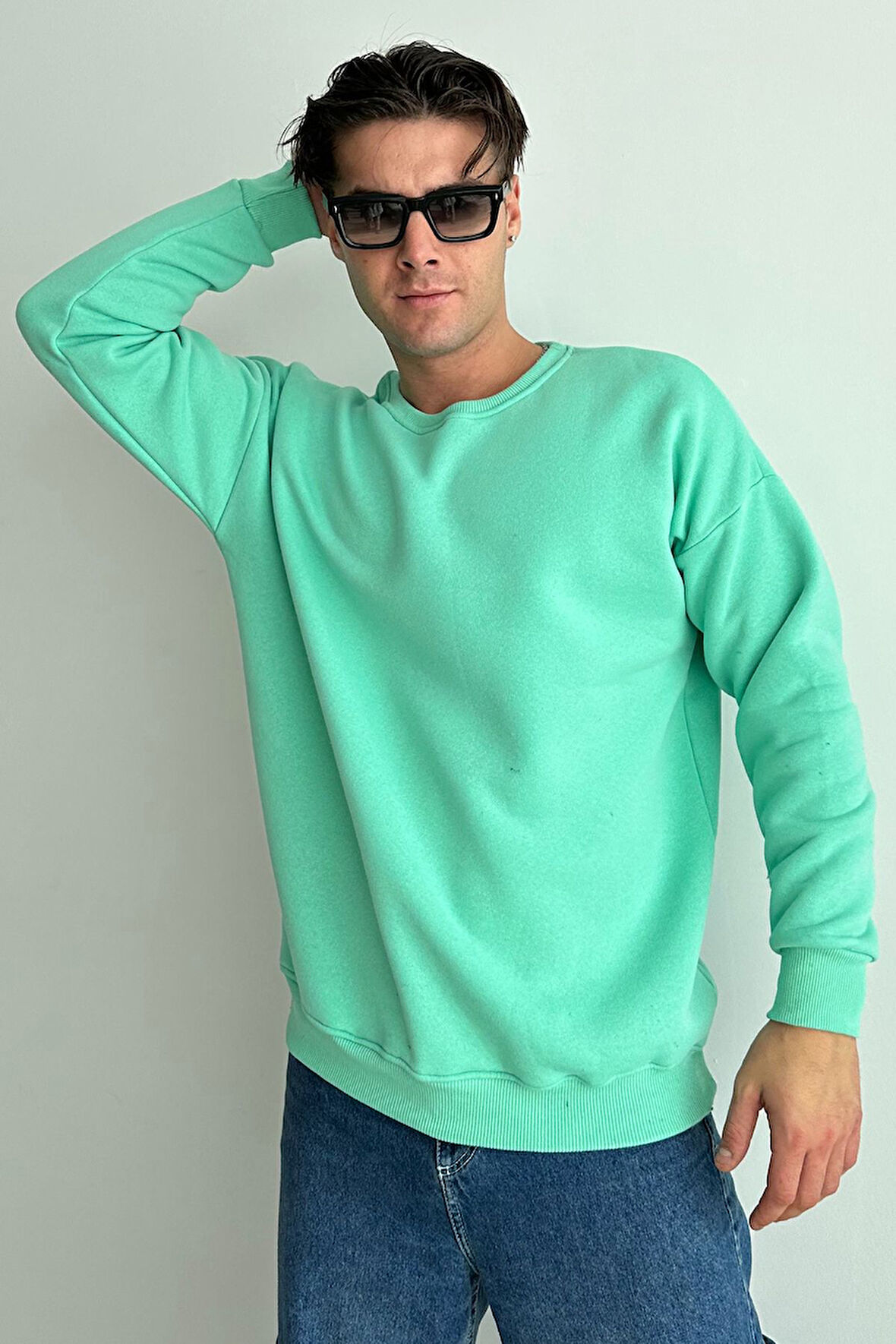 Erkek Bisiklet Yaka Oversize Sweatshirt