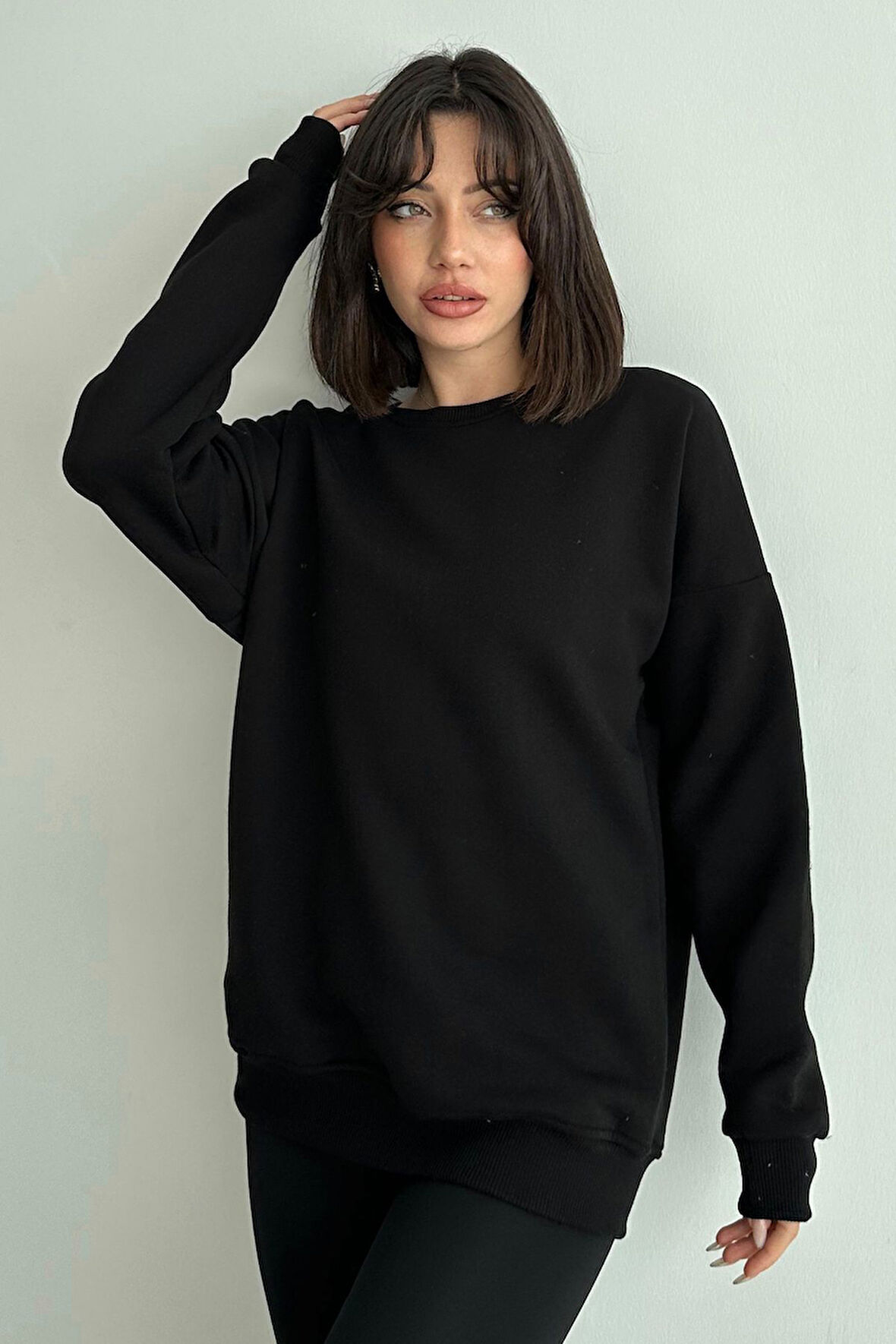 Kadın Bisiklet Yaka Oversize Sweatshirt