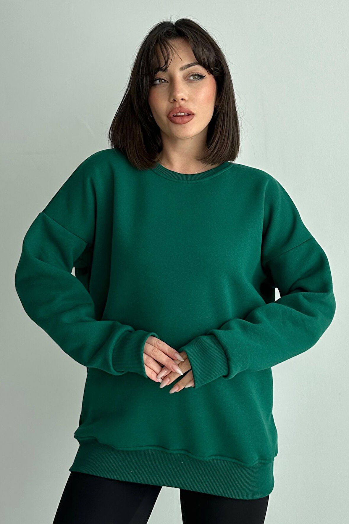 Kadın Bisiklet Yaka Oversize Sweatshirt