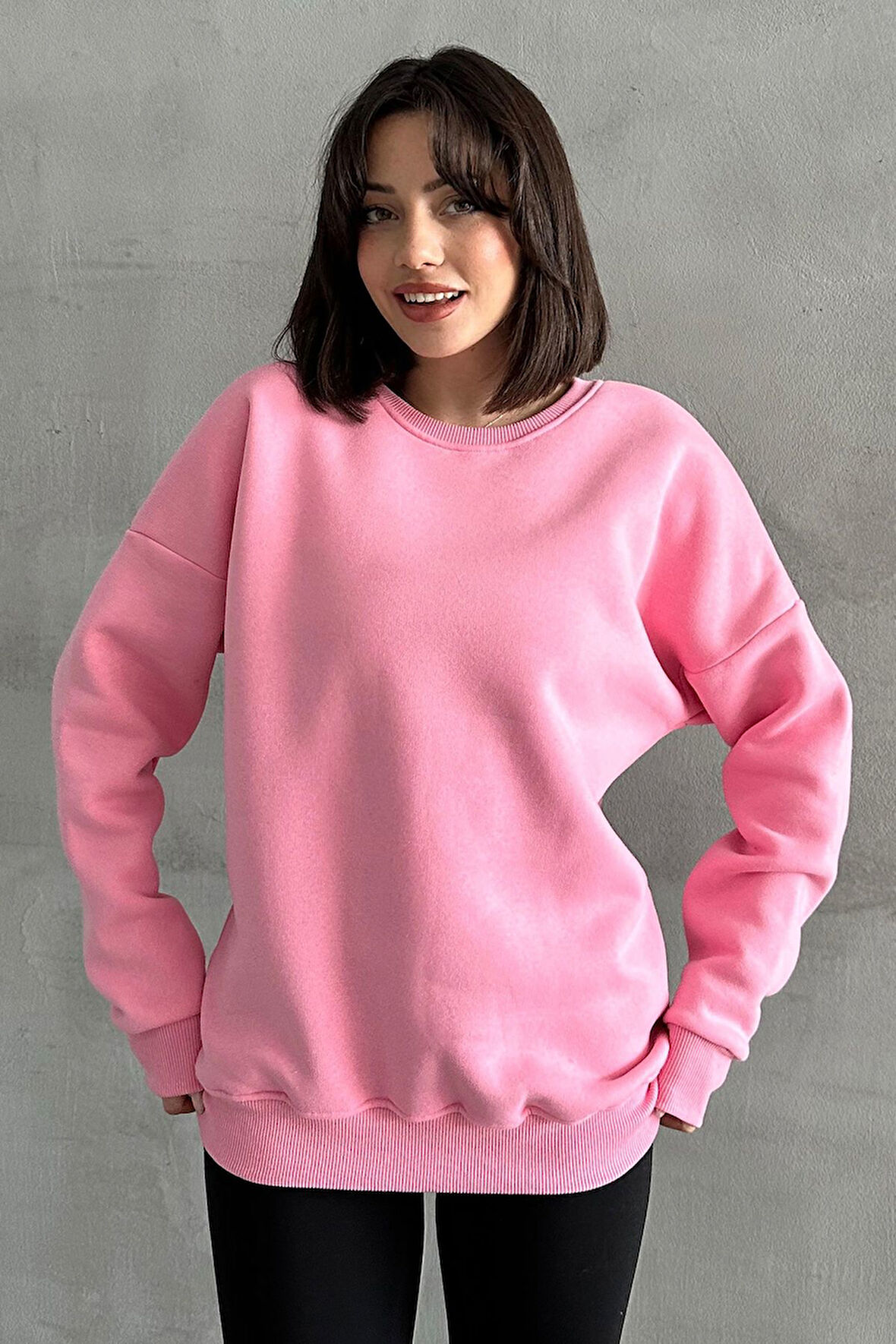 Kadın Bisiklet Yaka Oversize Sweatshirt