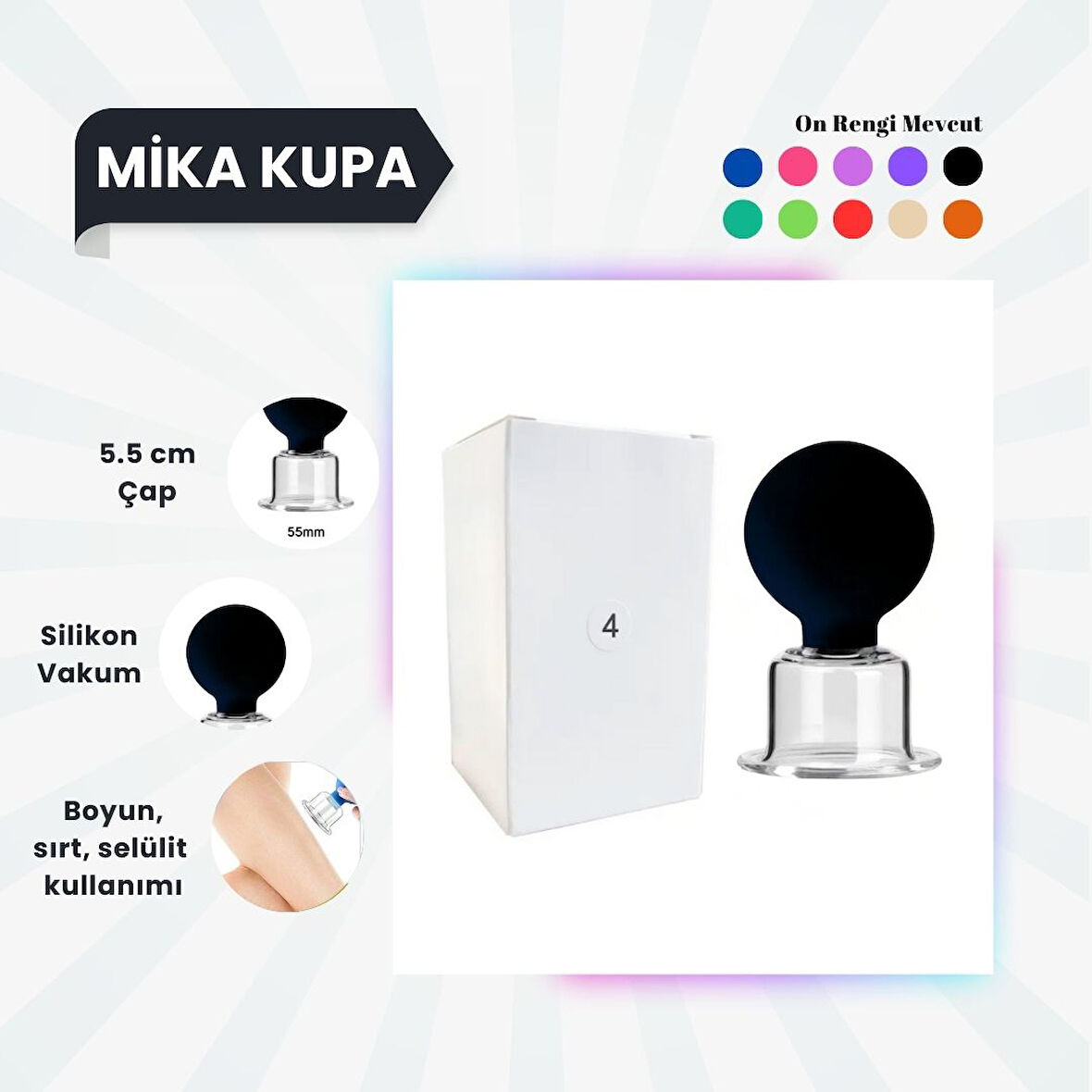 Silikon Vakumlu Mika Yüz Masaj Kupası No:4 Siyah