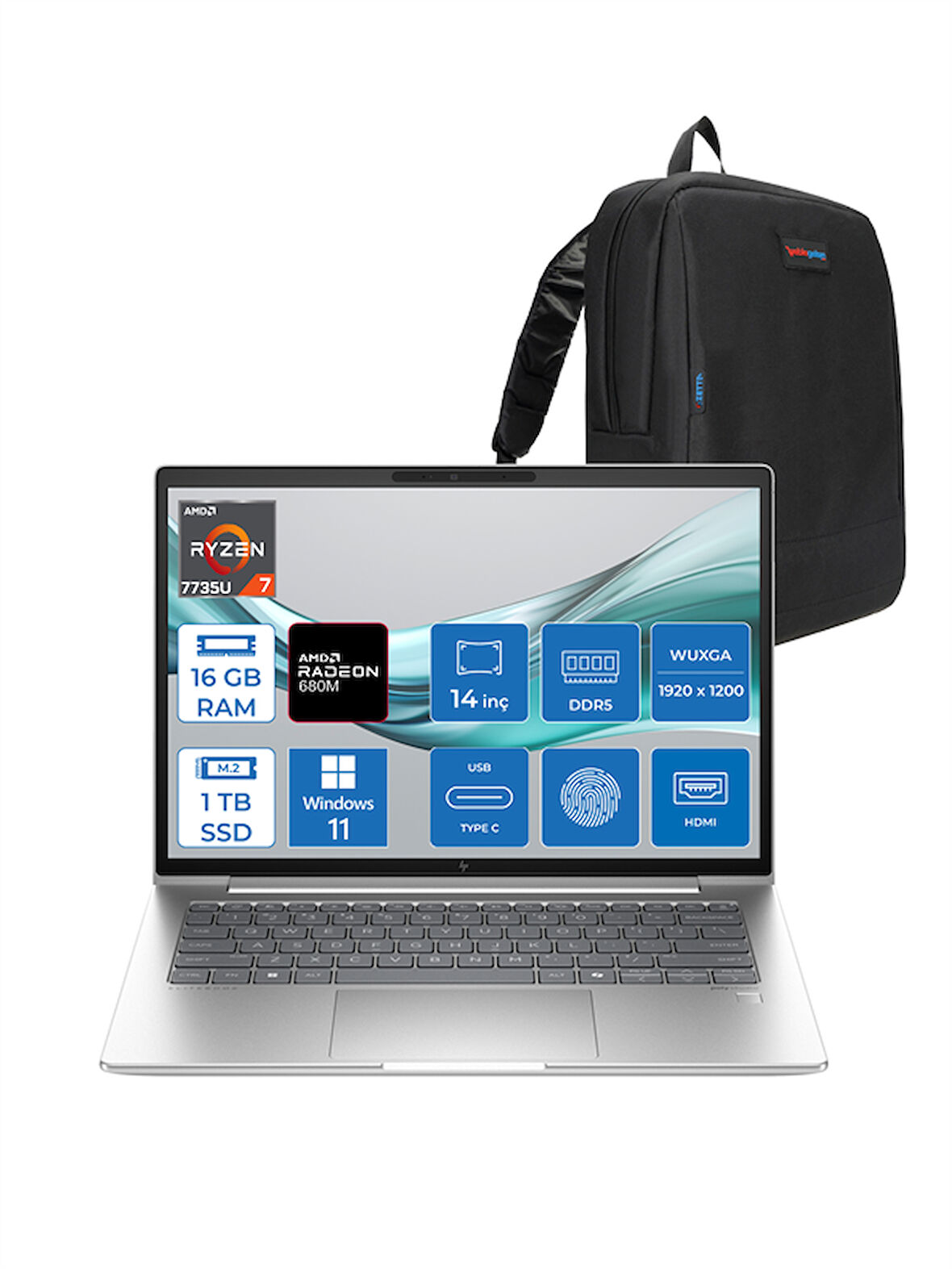 Hp Elitebook 645 G11 Ryzen 7 7735U 16GB Ddr5 1tb SSD Radeon 680M 14" Fhd Wuxga Windows 11 Pro Taşınabilir Bilgisayar HPA05CMAWP01 + Zetta Çanta