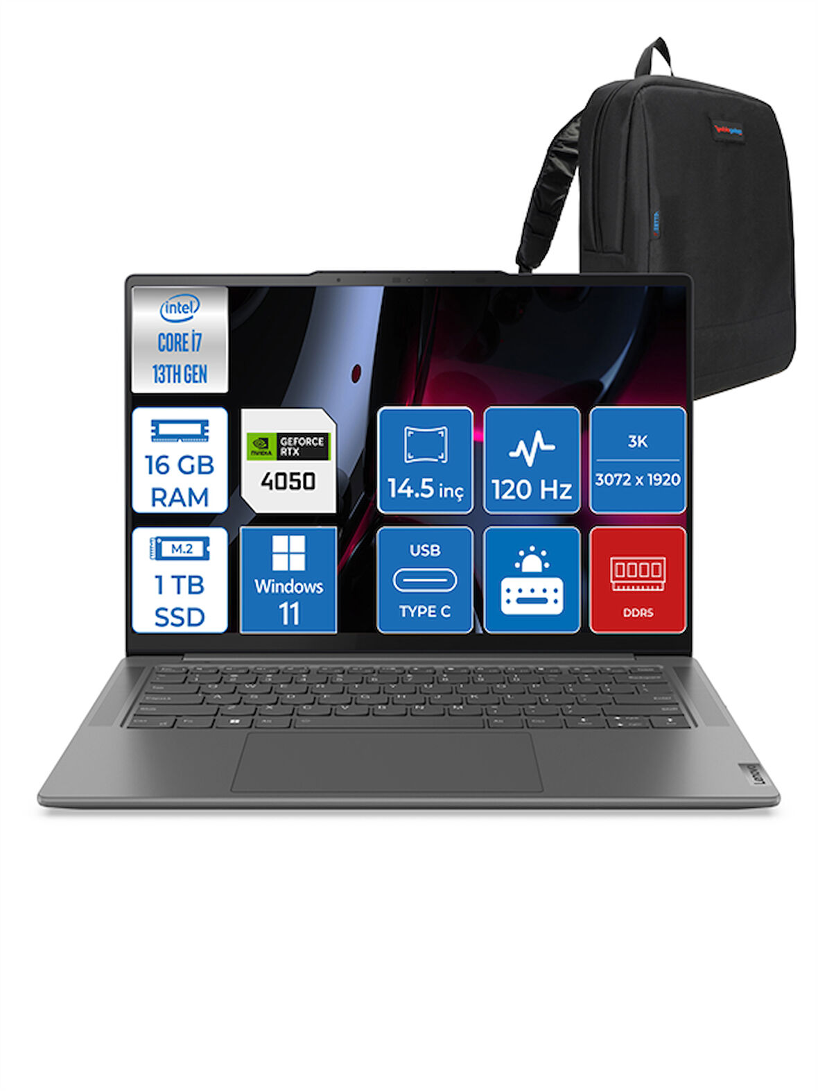Lenovo Yoga Pro 7 14IRH8  Intel Core I7-13700H 16GB Lpddr5 1tb SSD 6gb RTX4050 14.5" IPS 3k Dolby Vision® Windows 11 Pro Taşınabilir Bilgisayar 882Y7004LTXWP02