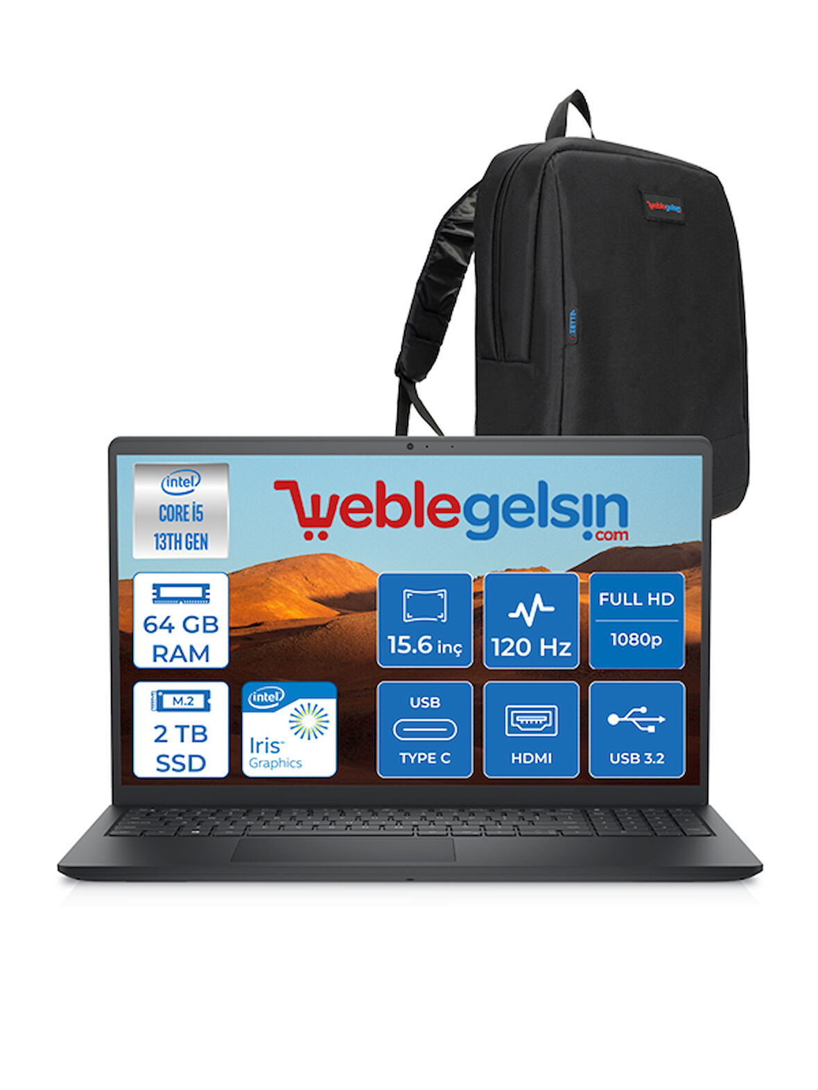 Dell Inspiron 3530 Intel Core I5-1334U 64GB 2tb SSD 15.6" 120Hz Fhd Ubuntu I35303407U09 + Zetta Çanta