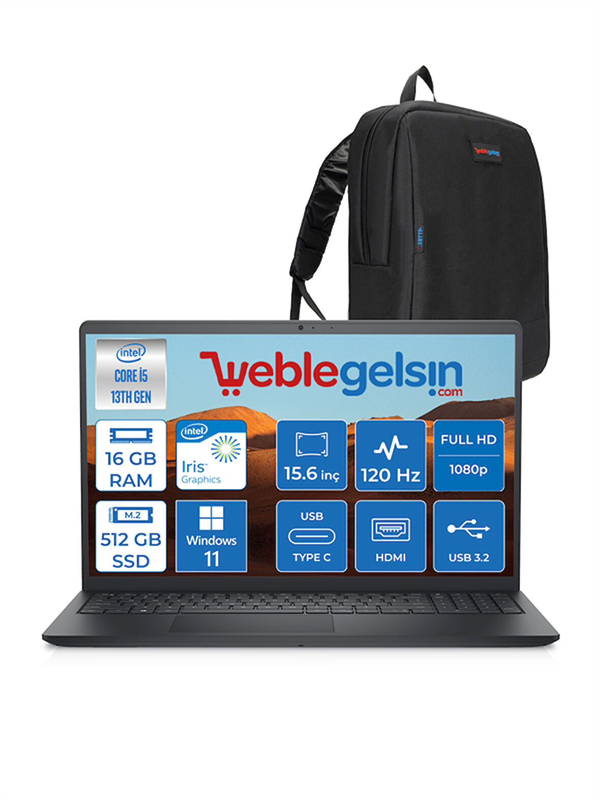 Dell Inspiron 3530 Intel Core I5-1334U 16GB 512GB SSD 15.6" 120Hz Fhd Windows 11 Home I35303407WH01 + Zetta Çanta