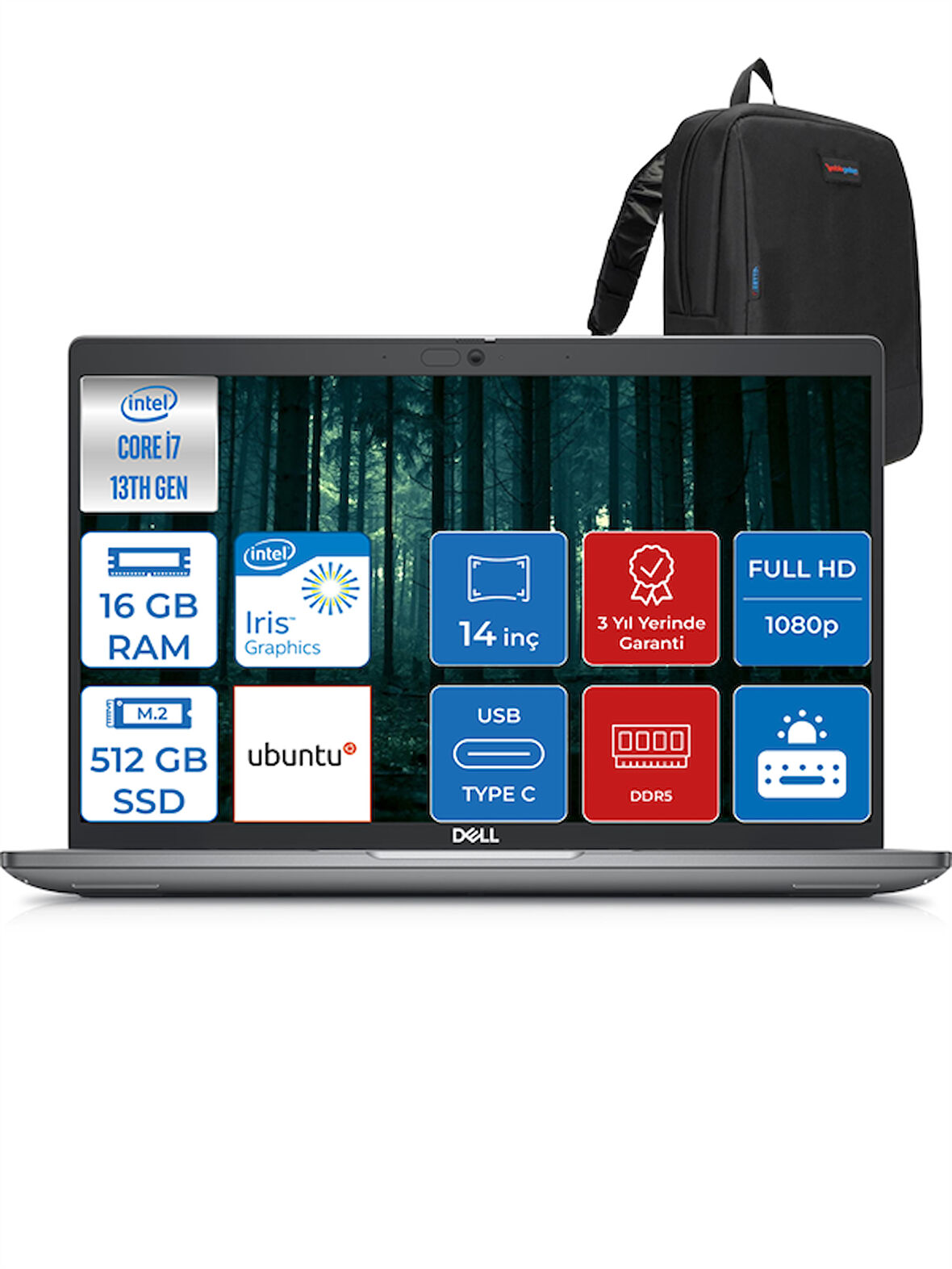 Dell Latitude 5440 Intel Core Vpro I7-1370P 16GB Ddr5 512GB SSD 14" IPS Fhd Ubuntu 544014EMEAVPU01 + Zettaçanta