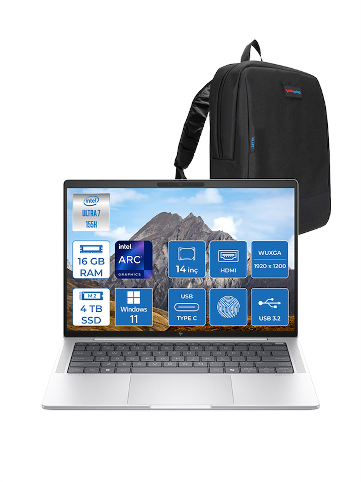 Hp Elitebook 1040 G11 Ultra 7 155H 16GB LPDDR5X 4tb SSD 14" IPS 400NIT Wuxga Windows 11 Pro Taşınabilir Bilgisayar P8A4W3EAWP04 + Zettaçanta