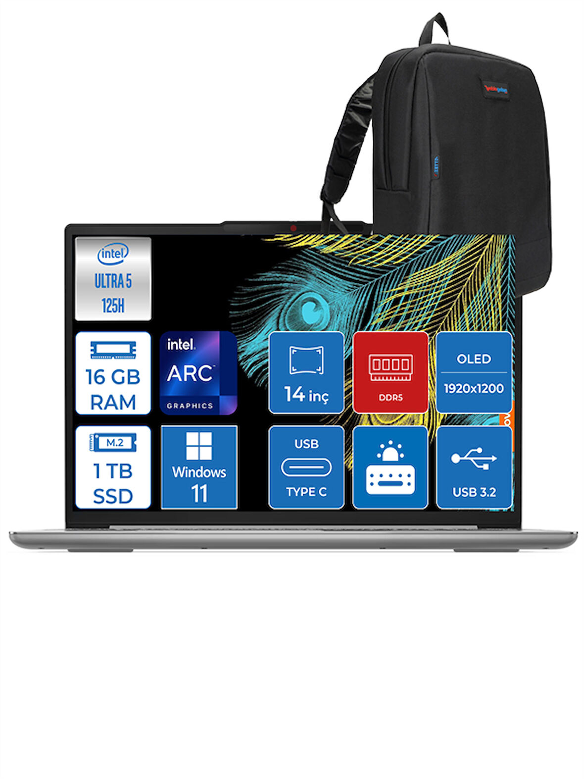 Ideapad Slim 5 Intel Ultra 5 125H 16GB LPDDR5X 1tb SSD 14" Wuxga Windows 11 Pro Taşınabilir Bilgisayar S83DA0078TRP02 + Zettaçanta