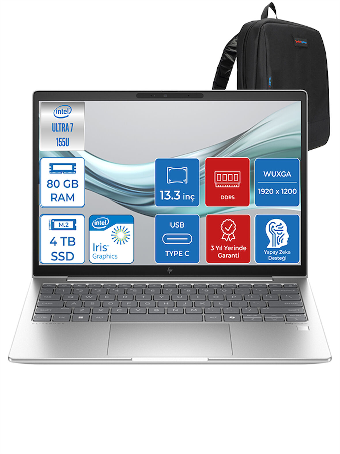Hp Elitebook 630 G11 Ultra7 155U 80GB Ddr5 4tb SSD 13.3'' Fhd Wuxga Freedos Yapay Zeka Destekli Taşınabilir Bilgisayar H9Y7R8ET23 + Zettaçanta