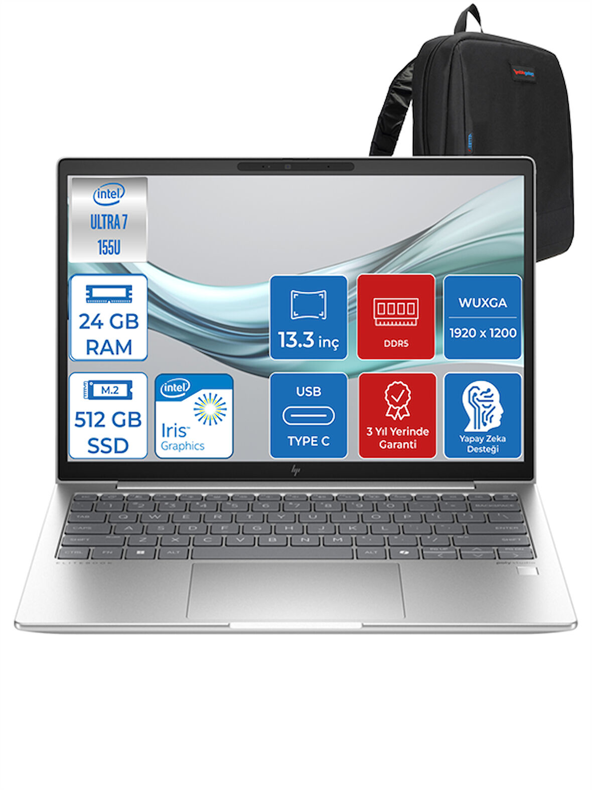 Hp Elitebook 630 G11 Ultra7 155U 24GB Ddr5 512GB SSD 13.3'' Fhd Wuxga Windows 11 Pro Yapay Zeka Destekli Taşınabilir Bilgisayar H9Y7R8ETP04 + Zettaçanta