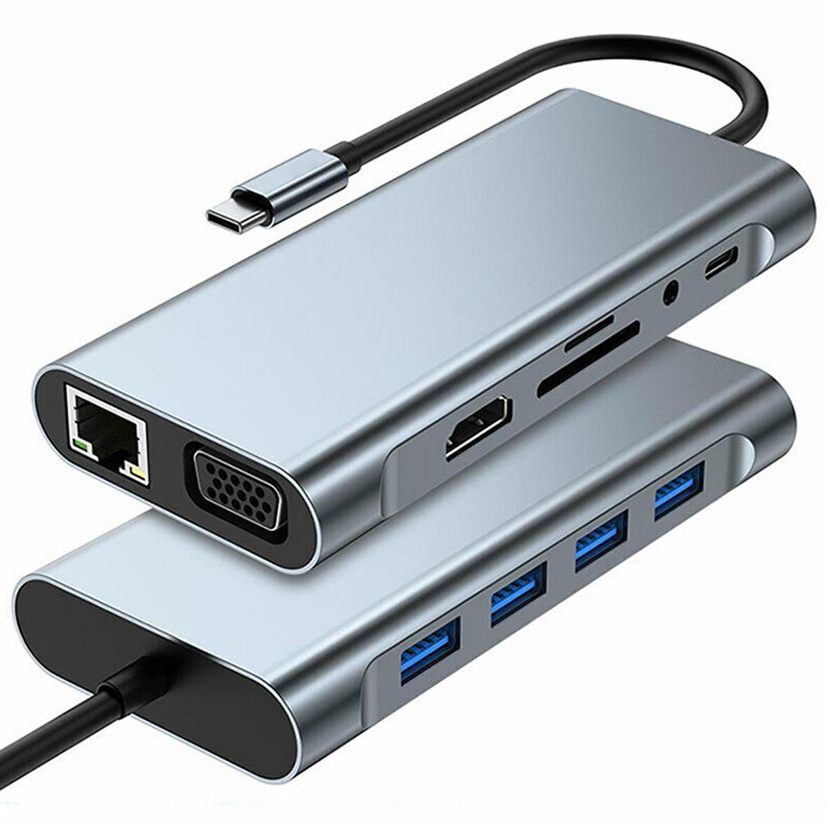Winex 11in1 Hub Type-C to 4K HDMI/UsbA 3.0/TF SD/VGA/3.5mm AUX/PD Sarj/RJ45 Ethernet Dönüstürücü Adaptör