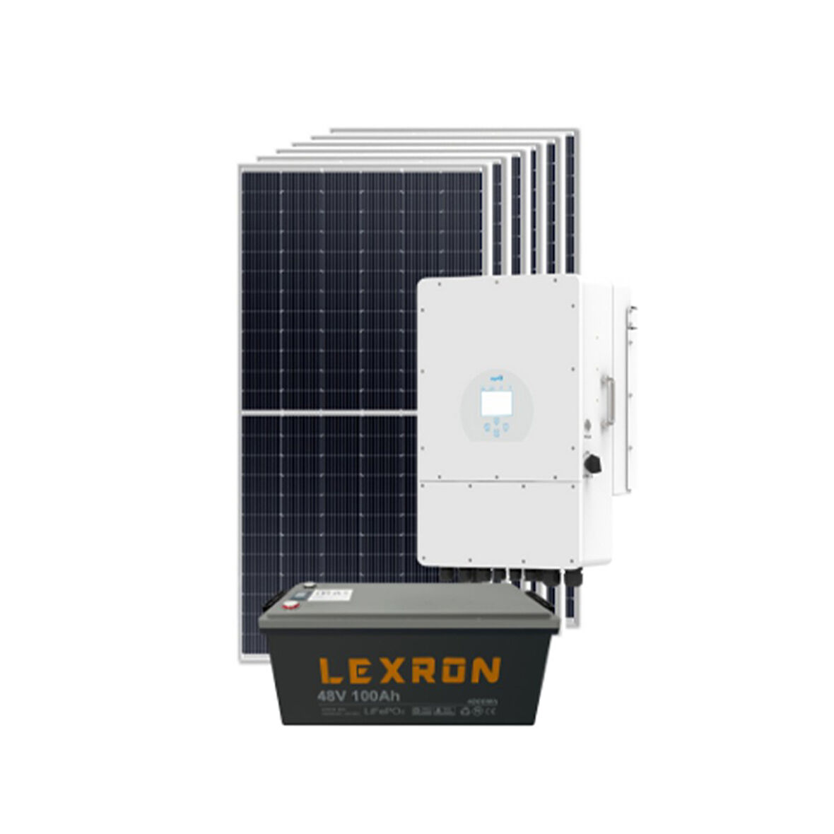 Güneş Enerjisi Hibrit Solar Paket 5Kw Monofaze İnverter + 6X 560W Güneş Paneli + 1X 48V 100Ah Lityum Akü