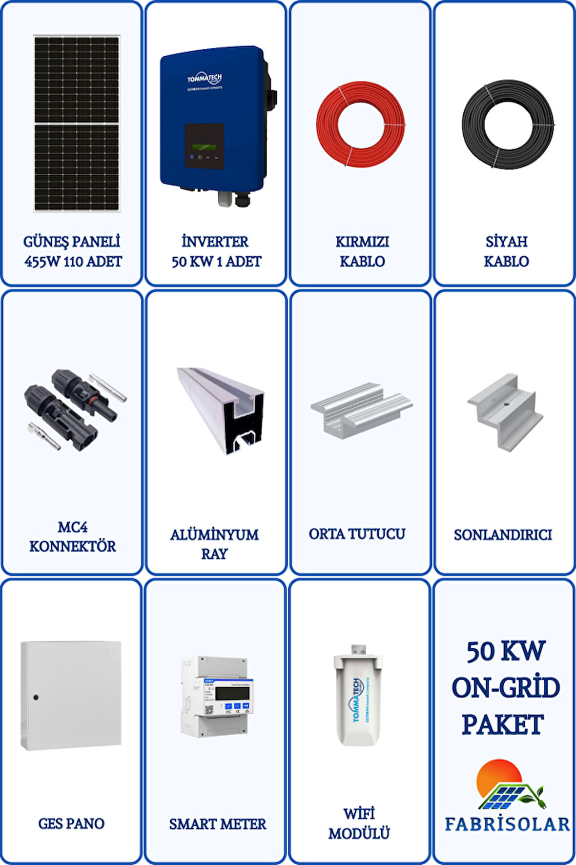 Güneş Enerjisi On-Grid Trifaze Solar Paket 50 Kw Trifaze İnverter