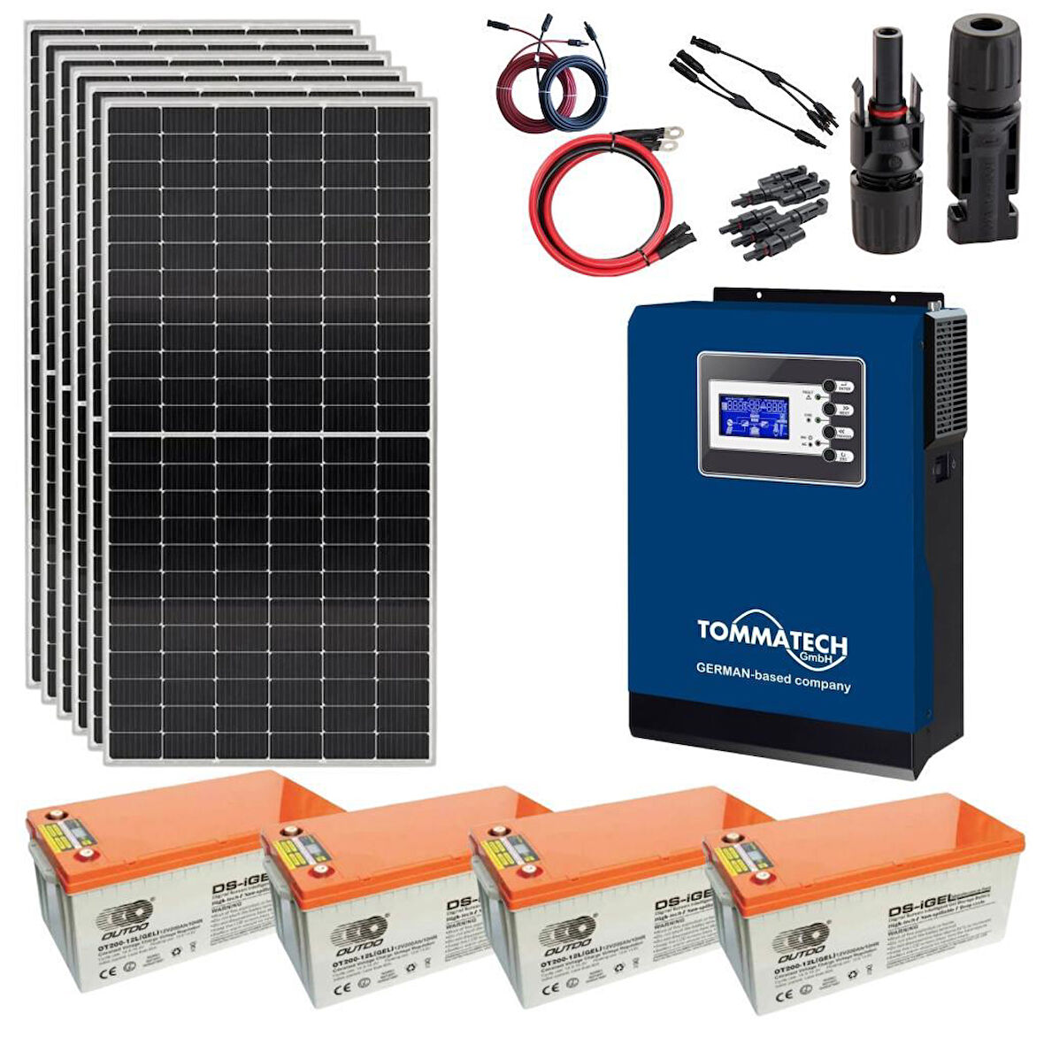 Güneş Enerjisi Hazır Solar Paket – 5Kw İnverter + 6X 550W Güneş Paneli + 4X 12V 200Ah Jel Akü