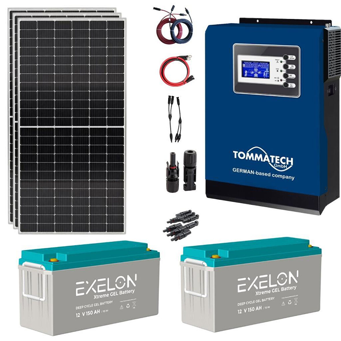Güneş Enerjisi Bağ Evi Solar Paketi 3KVA İnverter 350W Güneş Paneli 150AH Jel Akü
