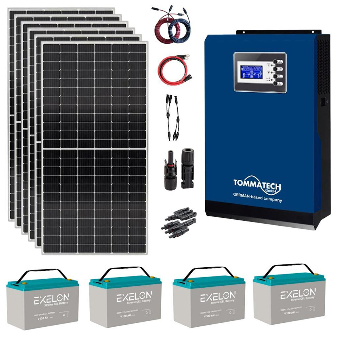 Güneş Enerjisi Bağ Evi Solar Paketi 5KVA İnverter 350W Güneş Paneli 100Ah Jel Akü