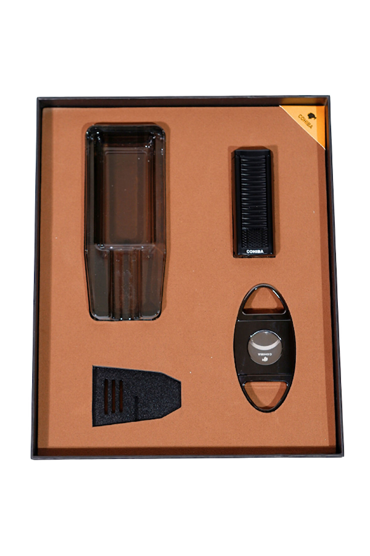 Cohiba Çakmak Kesici Küllük Sehpa Siyah Dörtlü Puro Seti