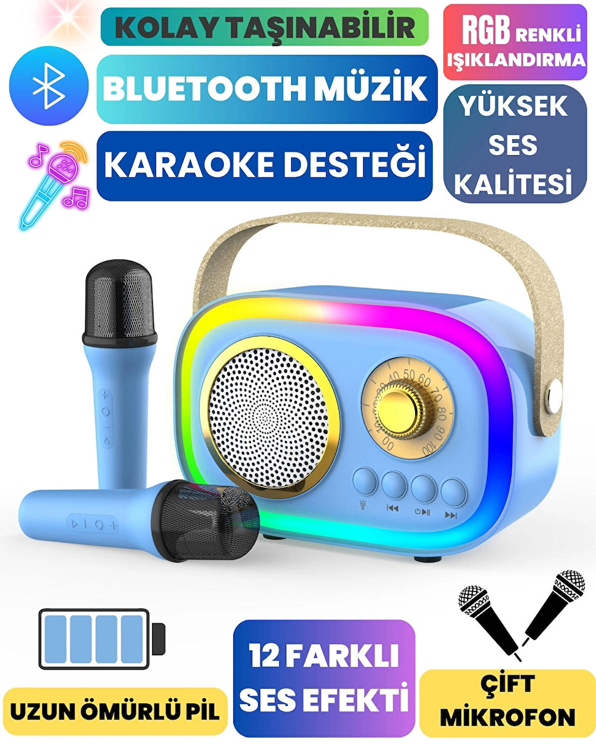 JHY K5 2 Mikrofonlu Bluetooth  Bağlantılı Karaoke Hoparlör